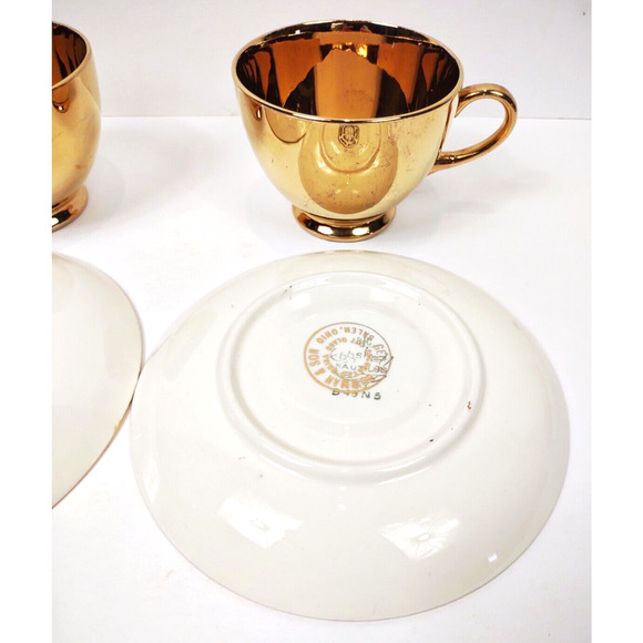 Antique Geo. H. Bowman & Son Gold Tea Cups Set Of 2 1920-40's Eggshell USA - Picture 10 of 10